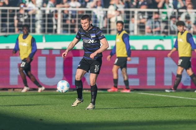 09.05.2025, Fussball, Saison 2024 2025, 2. Bundesliga, 33. Spieltag, Preussen Münster - Hertha BSC, Jonjoe Kenny (Hertha BSC) Münster LVM Arena NRW Deutschland xRHR-FOTO TRx