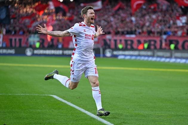 Nuernberg, Max-Morlock-Stadion, 09.05.25, GER, Herren, 2.Bundesliga, Saison 2024-2025, 1.FC Nuernberg - 1.FC Koeln Bild: Florian KAINZ (Koeln) jt-1:1 DFL regulations prohibit any use of photographs as image sequences and or quasi-video. Bayern Deutschland