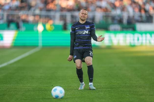 09.05.2025, Fussball, Saison 2024 2025, 2. Bundesliga, 33. Spieltag, Preussen Münster - Hertha BSC, Jon Dagur Thorsteinsson (Hertha BSC) Münster LVM Arena NRW Deutschland xRHR-FOTO TRx