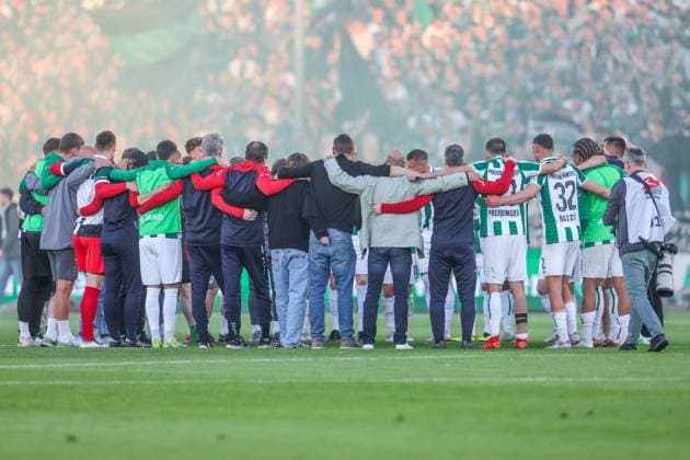 09.05.2025, Fussball, Saison 2024 2025, 2. Bundesliga, 33. Spieltag, Preussen Münster - Hertha BSC, Mannschaft von Preußen Münster. Münster LVM Arena NRW Deutschland xRHR-FOTO TRx