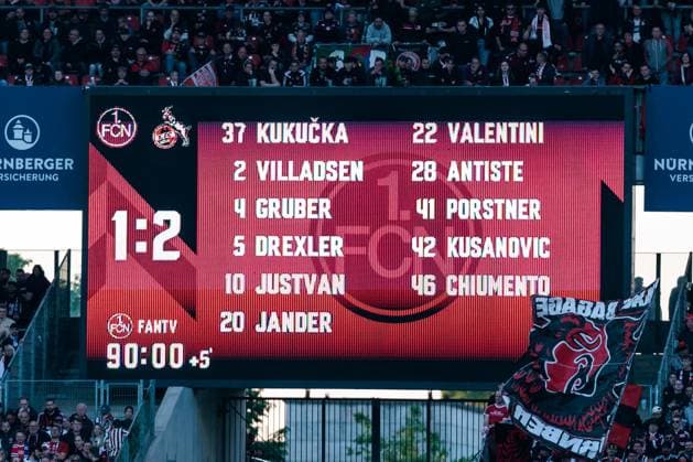 2. Fußball Bundesliga: 1. FC Nürnberg - 1. FC Köln; 09.05.2025 Ende in Nürnberg 1:2 2. Fußball Bundesliga, 1. FC Nürnberg - 1. FC Köln, Nürnberg, Max-Morlock-Stadion am 09.05.2025 DFL REGULATIONS PROHIBIT ANY USE OF PHOTOGRAPHS AS IMAGE SEQUENCES AND OR QUASI-VIDEO.