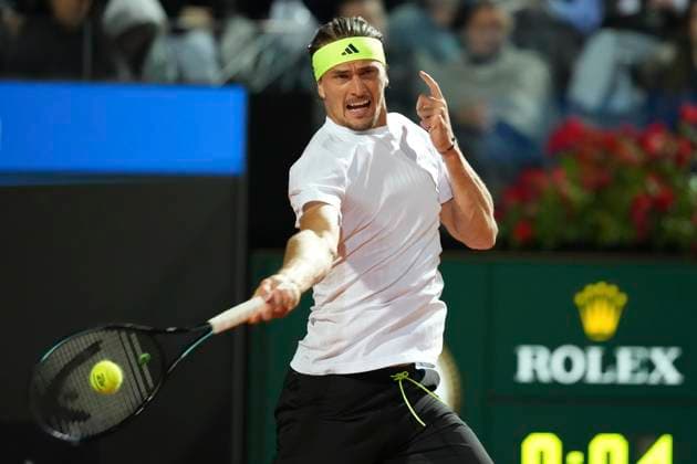 Alexander Zverev of Germany during the match against Camilo Ugo Carabelli of Argentina at the Internazionali BNL d Italia 2025 tennis tournament at Foro Italico in Rome, Italy on May 9, 2025. Alexander Zverev won 6-2, 6-1. AntoniettaxBaldassarre
