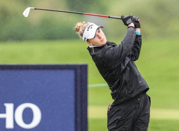 May 09, 2025: Elizabeth Rudisill of North Carolina watches her tee shot during the second round of the Mizuho Americas Open at Liberty National Golf Club in Jersey City, NJ. CSM Jersey City United States of America - ZUMAc04_ 20250509_zma_c04_043 Copyright: xMikexLangishx