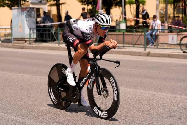 Ayuso Pesquera Juan of Uae Team Emirates Xrg during the trial of the stage 2 of the Giro d™Italia from Tirana (Tirane) to Tirana (Tirane) Tudor ITT (Individual Time Trial) Albania - Saturday, May 10, 2025. - cycling.  Copyright: xFabioxFerrari LaPressex