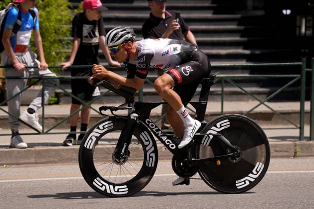 Ayuso Pesquera Juan of Uae Team Emirates Xrg during the trial of the stage 2 of the Giro d™Italia from Tirana (Tirane) to Tirana (Tirane) Tudor ITT (Individual Time Trial) Albania - Saturday, May 10, 2025. - cycling.  Copyright: xFabioxFerrari LaPressex