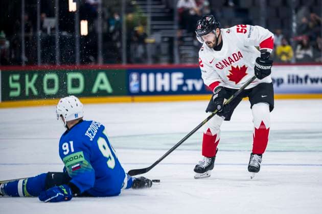 250510 MacKenzie Weegar of Canada during the 2025 IIHF Ice hockey, Eishockey World Championship, WM, Weltmeisterschaft group stage game between Slovenia and Canada on May 10, 2025 in Stockholm. Photo: Maxim Thore BILDBYRAN kod MT MT0810 ishockey, ice hockey,ishockey-vm 2025, vm, 2025 iihf world champ Copyright: MAXIMxTHORE BB250510MT018