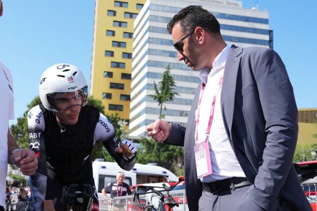 Ayuso Pesquera Juan of Uae Team Emirates Xrg with Vincenzo Nibali during the stage 2 of the Giro d™Italia from Tirana (Tirane) to Tirana (Tirane) Tudor ITT (Individual Time Trial) Albania - Saturday, May 10, 2025. - cycling.  Copyright: xGianxMattiaxD Alberto LaPressex