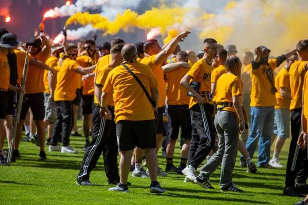 Fußball 3. Liga, Saison 2024 25, 37. Spieltag: Waldhof Mannheim gegen Dynamo Dresden