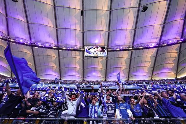 10.05.2025, 2. Bundesliga, 33. Spieltag, Hamburger SV - SSV Ulm 1846, Fans des HSV singen, Hamburg Volksparkstadion Hamburg Deutschland xRHR-FOTO DEx