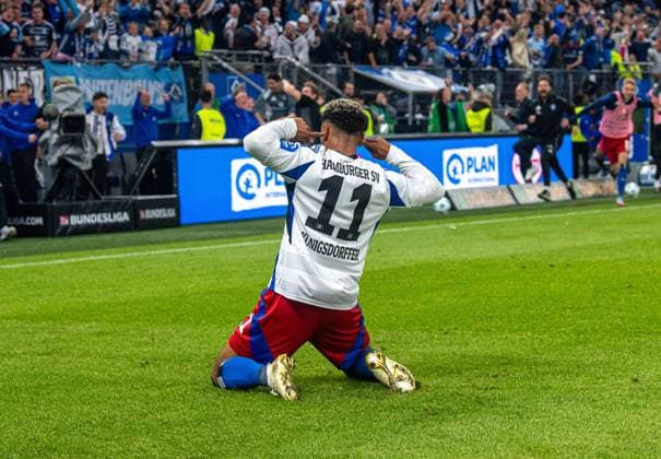 Fussball, Herren, Saison 2024 2025, 2. Bundesliga (33. Spieltag), Hamburger SV - SSV Ulm, Ransford Königsdörffer (HSV), Jubel nach Tor zum 2:1, 10.05. 2025,