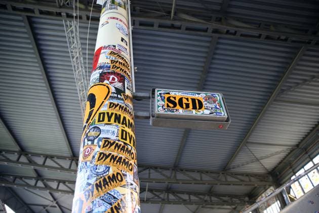 10.05.2025, xrekx, Fussball 3.Liga, SV Waldhof Mannheim - Dynamo Dresden v.l. Gaestebereich, Aufkleber, Sticker (DFL DFB REGULATIONS PROHIBIT ANY USE OF PHOTOGRAPHS as IMAGE SEQUENCES and or QUASI-VIDEO) Mannheim