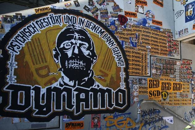 10.05.2025, xrekx, Fussball 3.Liga, SV Waldhof Mannheim - Dynamo Dresden v.l. Gaestebereich, Aufkleber, Sticker (DFL DFB REGULATIONS PROHIBIT ANY USE OF PHOTOGRAPHS as IMAGE SEQUENCES and or QUASI-VIDEO) Mannheim