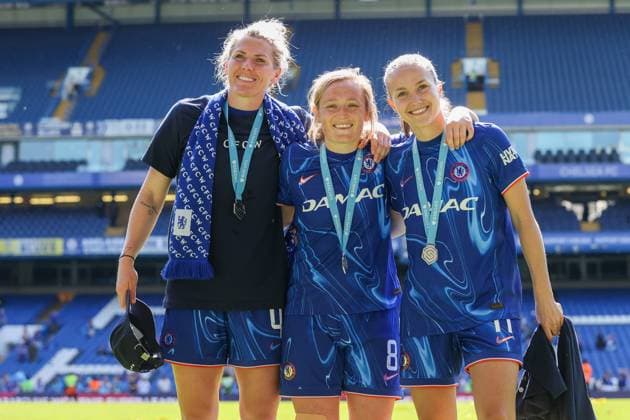 Millie Bright (Left), Erin Cuthbert (Center) and Guro Reiten (Right) of Chelsea pictured together Chelsea v Liverpool, Football, Barclays Women s Super League, Stamford Bridge, London, UK - 10 05 25 EDITORIAL USE ONLY No use with unauthorised audio, video, data, fixture lists (outside the EU), club league logos or live services. Online in-match use limited to 45 images (+15 in extra time). No use to emulate moving images. No use in betting, games or Copyright: xAnthonyxHanc Shutterstockx 15292910fp