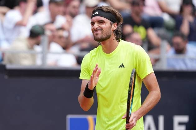Stefanos Tsitsipas Greece during the match against Arthur Fils of France at the Internazionali BNL d Italia 2025 tennis tournament at Foro Italico in Rome, Italy on may 11, 2025. AntoniettaxBaldassarre