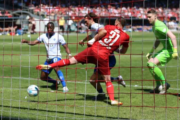 11.05.2025, xrekx, Fussball 2.Bundesliga, 1.FC Kaiserslautern - SV Darmstadt 98 v.l. Merveille Papela (SV Darmstadt 98) Fraser Hornby (SV Darmstadt 98) Luca Sirch (1.FC Kaiserslautern) Julian Krahl (1.FC Kaiserslautern) (DFL DFB REGULATIONS PROHIBIT ANY USE OF PHOTOGRAPHS as IMAGE SEQUENCES and or QUASI-VIDEO) Kaiserslautern