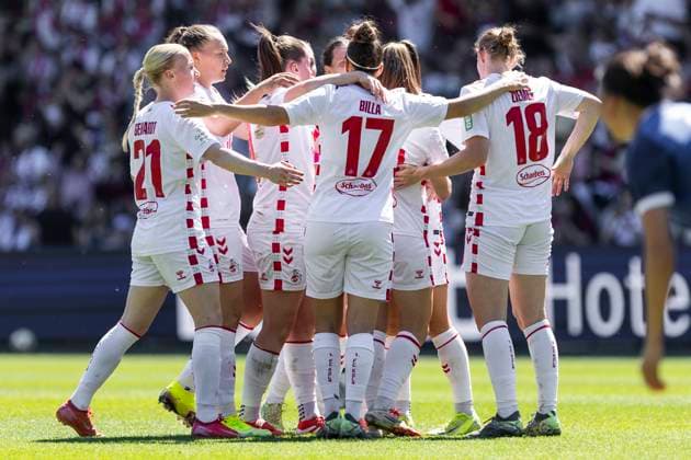 Google Pixel Frauen-Bundesliga: 1. FC Köln - 1. FFC Turbine Potsdam, 11.05.2025 Jubel nach dem Tor zum 1:0 durch Alena Bienz (1. FC Köln, 11). Google Pixel Frauen-Bundesliga, 1. FC Köln - 1. FFC Turbine Potsdam, 22. Spieltag, am 11.05.2025, Franz-Kremer-Stadion, Köln DFB regulations prohibit any use of photographs as image sequences and or quasi-video Copyright: xBEAUTIFULxSPORTS Meuselx