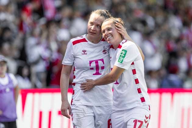 Google Pixel Frauen-Bundesliga: 1. FC Köln - 1. FFC Turbine Potsdam, 11.05.2025 Lotta Cordes (1. FC Köln, 6), Nicole Billa (1. FC Köln, 17). Google Pixel Frauen-Bundesliga, 1. FC Köln - 1. FFC Turbine Potsdam, 22. Spieltag, am 11.05.2025, Franz-Kremer-Stadion, Köln DFB regulations prohibit any use of photographs as image sequences and or quasi-video Copyright: xBEAUTIFULxSPORTS Meuselx