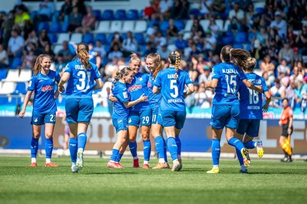 Google Pixel Frauen-Bundesliga, TSG Hoffenheim - FC Carl Zeiss Jena; 11.05.2025 Jubel nach dem Tor von Selina Cerci (TSG Hoffenheim, 29) zum 3:0 Google Pixel Frauen-Bundesliga, TSG Hoffenheim - FC Carl Zeiss Jena, am 11.05.2025 im Dietmar-Hopp-Stadion in Hoffenheim. DFB REGULATIONS PROHIBIT ANY USE OF PHOTOGRAPHS AS IMAGE SEQUENCES AND OR QUASI-VIDEO. Copyright: xBEAUTIFULxSPORTS Gelhardtx