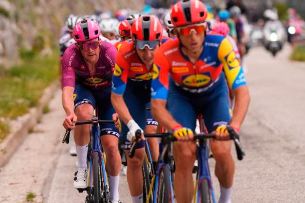 The pack rides Pedersen Mads of Lidl-Trek during the stage 3 of the Giro d™Italia from Valona (Vlore) to Valona (Vlore) Albania - Sunday, May 11, 2025. - cycling.  Copyright: xFabioxFerrari LaPressex