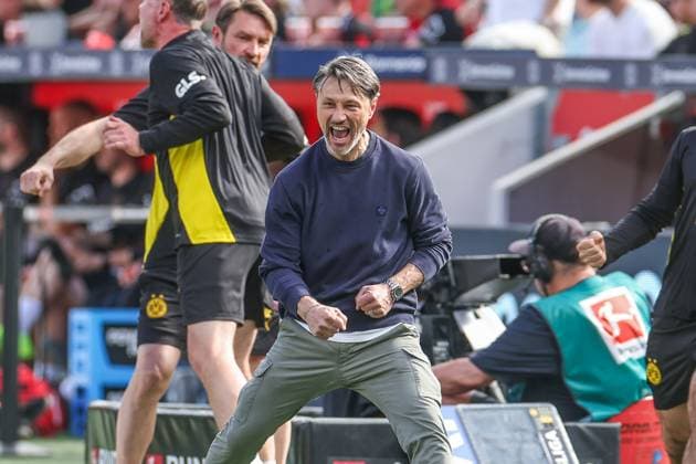 Bilder des Jahres 2025, Sport 05 Mai Sport Themen der Woche KW19 Sport Bilder des Tages 11.05.2025, Fussball, Saison 2024 2025, 1. Bundesliga, 33. Spieltag, Bayer Leverkusen - Borussia Dortmund, Trainer Niko Kovac (Borussia Dortmund) jubelt. Leverkusen Bayarena NRW Deutschland xRHR-FOTO TRx *** 11 05 2025, Football, Season 2024 2025, 1 Bundesliga, Matchday 33, Bayer Leverkusen Borussia Dortmund, Coach Niko Kovac Borussia Dortmund cheers Leverkusen Bayarena NRW Germany xRHR PHOTO TRx Copyright: TimxRehbein RHR-FOTOx RHR-FOTO TR