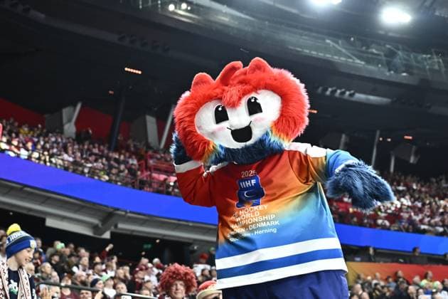 STOCKHOLM, SWEDEN 20250511 Beaty the official mascot of 2025 IIHF Ice hockey, Eishockey World Championship, WM, Weltmeisterschaft during the IIHF Ice Hockey World Championship group A match between Latvia and Canada at Avicii Arena in Stockholm, Sweden, on May 11, 2025. STOCKHOLM SWEDEN x10430x