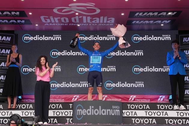 Fortunato Lorenzo of Xds Astana Team, blue jersey, during the stage 3 of the Giro d™Italia from Valona (Vlore) to Valona (Vlore) Albania - Sunday, May 11, 2025. - cycling.  Copyright: xMassimoxPaolone LaPressex