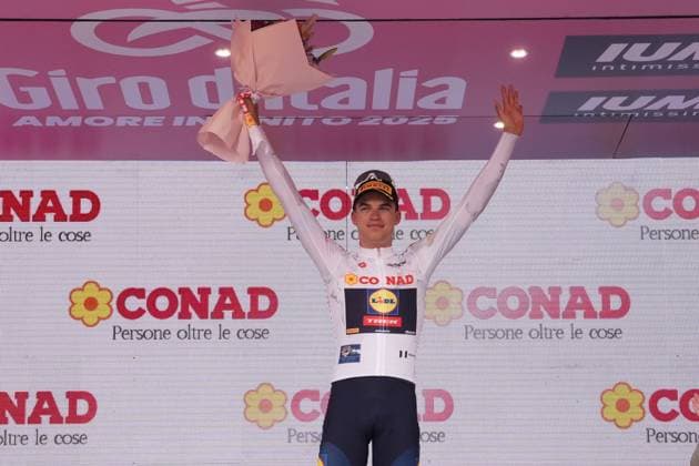 Vacek Mathias of Lidl-Trek - Wanty, white jersey, during the stage 3 of the Giro d™Italia from Valona (Vlore) to Valona (Vlore) Albania - Sunday, May 11, 2025. - cycling.  Copyright: xMassimoxPaolone LaPressex