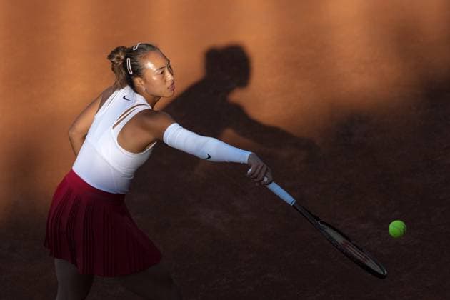 Qinwen Zheng of China during the match against Magdalena Frech of Poland at the Internazionali BNL d Italia 2025 tennis tournament at Foro Italico in Rome, Italy on may 11, 2025. AntoniettaxBaldassarre