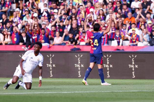 May 11, 2025, Madrid, Madrid, spain: Eric Garcia of FC Barcelona, Barca gestures during the Spanish League, LaLiga EA Sports, football match played between FC Barcelona and Real Madrid at Estadi Olimpic Lluis Companys on May 11, 2025, in Madrid, Spain. Madrid spain - ZUMAa181 20250511_zaa_a181_153 Copyright: xDennisxAgyemanx