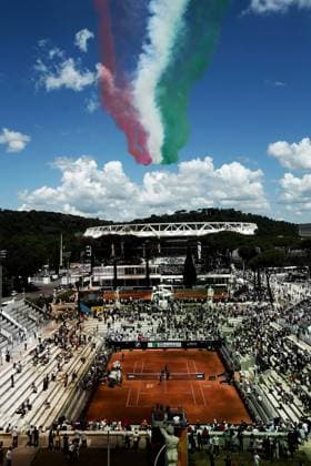 the passage of the tricolour arrows planes during the 4th round Peyton Stearns (USA) against Naomi Osaka (JPN) of the WTA, Tennis Damen Master 1000 Internazionali BNL d™Italia tournament at Foro Italico on May 12, 2025 (Alfredo Falcone LaPresse)  Copyright: xAlfredoxFalcone LaPressex