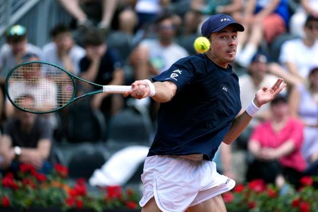 Alex de Minaur of Australia during the match against Hugo Dellien of Bolivia at the Internazionali BNL d Italia 2025 tennis tournament at Foro Italico in Rome, Italy on May 12, 2025. Alex de Minaur won 6-4, 6-4 over Hugo Dellenof. AntoniettaxBaldassarre