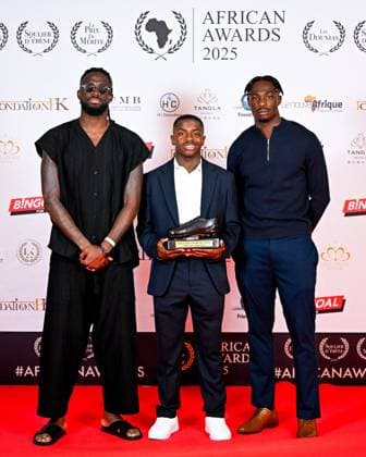 African Awards Gala 2025 WOLUWE, BELGIUM - MAY 12 : Tolu Arokodare forward of KRC Genk, Sadiki Noah defender of Royale Union Saint-Gilloise and David Promise Oluwatobi forward of Royale Union Saint-Gilloise during the 34th edition of the Belgian African Award Ceremony 2025 given to the best player of African origin in the Belgian football championship on May 12, 2025 in Woluwe, Belgium, 12 05 2025  Copyright: xTomasxSiskx