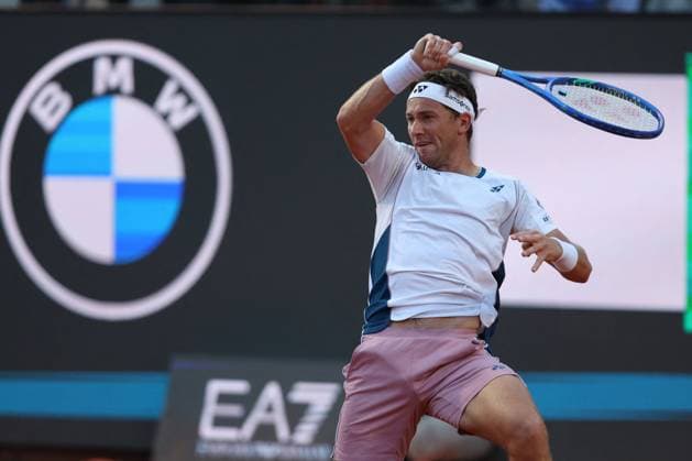Tennis: ATP, Tennis Herren Masters 1000 at Foro Italico in Rome - Matteo Berrettini (ITA) rank 30 vs Casper Ruud (NOR) rank 7 Tennis: ATP Masters 1000 at Foro Italico in Rome - Matteo Berrettini ITA rank 30 vs Casper Ruud NOR rank 7 Rome Italy 12.05.2025: Round 32, match Matteo Berrettini ITA rank 30 vs Casper Ruud NOR rank 7 during the Internazionali BNL d Italia 2025 ATP Master Men s 1000 circuit of Rome at the Foro Italico. Rome italy Italy  Copyright: xIPA ABACAx Rome italy Italy  Copyright: xIMAGO ABACAPRESSx