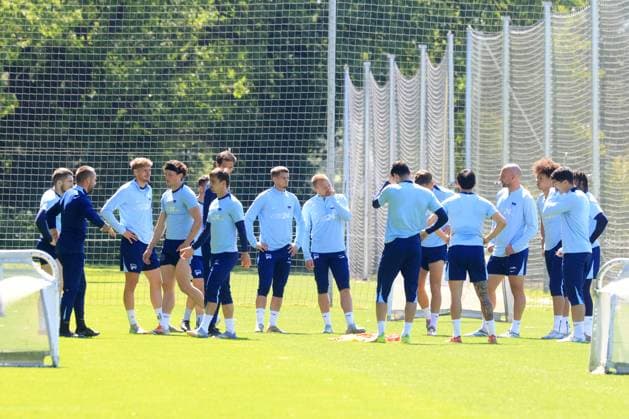 DEU, DFL, 2. FBL Hertha BSC, Training, 13.05.2025, Sportforum, Berlin, DEU, DFL, 2. FBL Hertha BSC, Training, im Bild Hertha-Spielerkreis DFL - regulations prohibit any use of Photographs as image sequences and or quasi-video