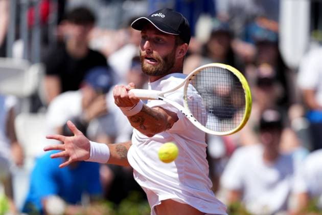 Corentin Moutet of France during the match against Jack Draper of Great Britain at the Internazionali BNL d Italia 2025 tennis tournament at Foro Italico in Rome, Italy on may 13, 2025. AntoniettaxBaldassarre