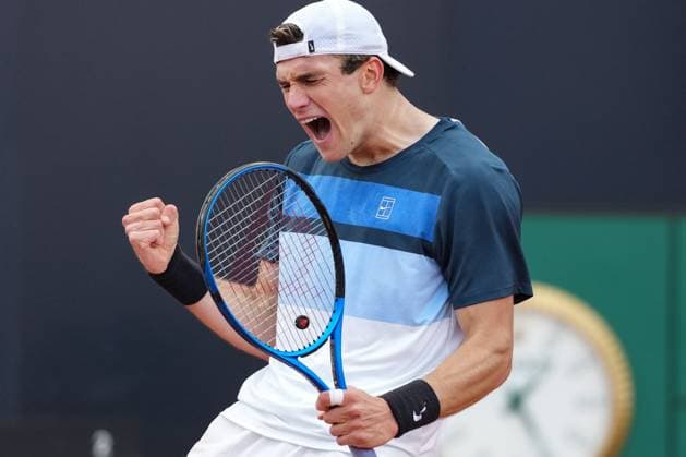 Jack Draper of Great Britain celebrates during the match against Corentin Moutet of France at the Internazionali BNL d Italia 2025 tennis tournament at Foro Italico in Rome, Italy on may 13, 2025. AntoniettaxBaldassarre