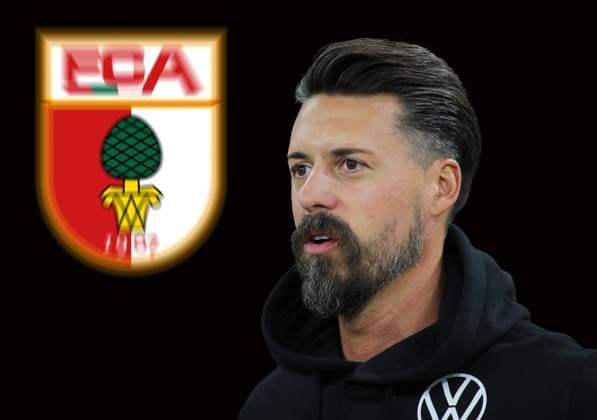 ! ACHTUNG FOTOMONTAGE ! Aktuell gehen Gerüchte, Spekulationen herum, das Sandro Wagner, möglicherweise zur neuen Saison, Trainer vom FC Augsburg werden könnte. Hier mit dem Logo, verwischt im Hintergrund