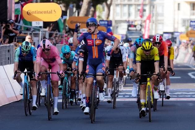 Van Uden Casper Cornelis of Team Picnic Postnl winner of the stage during the stage 4 of the Giro d™Italia from Alberobello (Pietramadre) to Lecce, Italy - Tuesday, May 13, 2025. - cycling.  Copyright: xGianxMattiaxD Alberto LaPressex