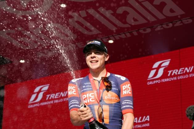 Van Uden Casper Cornelis of Team Picnic Postnl winner of the stage on the podium during the stage 4 of the Giro d™Italia from Alberobello (Pietramadre) to Lecce, Italy - Tuesday, May 13, 2025. - cycling.  Copyright: xMassimoxPaolone LaPressex