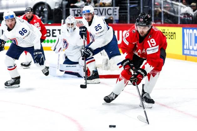 Ice hockey, Eishockey - IIHF WC 2025 STOCKHOLM,SWEDEN,13.MAY.25 - ICE HOCKEY - IIHF Ice Hockey World Championship, WM, Weltmeisterschaft 2025, group stage, Canada vs France. Image shows Yohan Coulaud (FRA), Julian Junca (FRA), Nicolas Ritz (FRA) and Adam Fantilli (CAN).  GEPAxpictures xMaticxKlansek