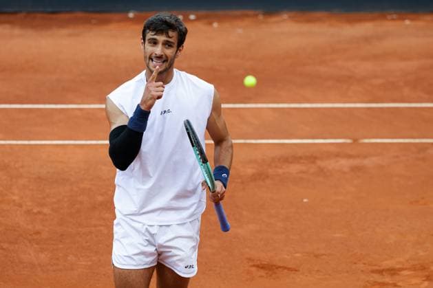 Lorenzo Musetti pushing himself during Internazionali BNL d Italia, International Tennis match in Rome, Italy, May 14 2025  Copyright: xGiorgioxMaiozzi IPAxSportx xipa-agency.netx xx IPA_57653025 IPA_Agency_IPA57653025