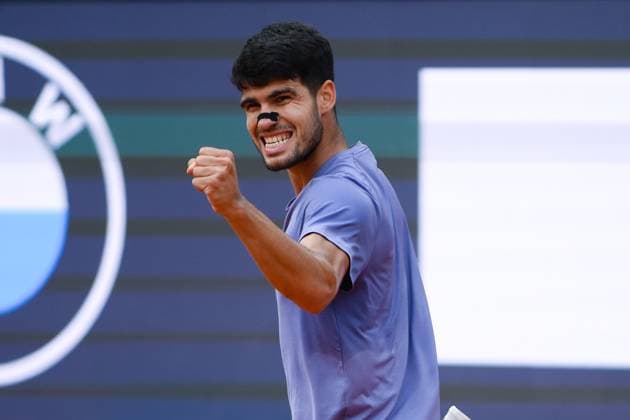 Foto IPP Cavaliere Emiliano. Roma 14 05 2025. Tennis Internazionali d Italia 2025. Nella foto: esulta Carlos Alcaraz. Italy Photo Press - World Copyright italy ITALY  Copyright: xR4924_italyphotopressx