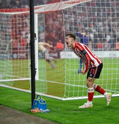 13th May 2025; Stadium of Light, Sunderland, England; EFL Championship Play Off Second Leg Football, Sunderland versus Coventry City; Chris Rigg of Sunderland celebrates at full time  ActionPlus12787682 CraigxCowan