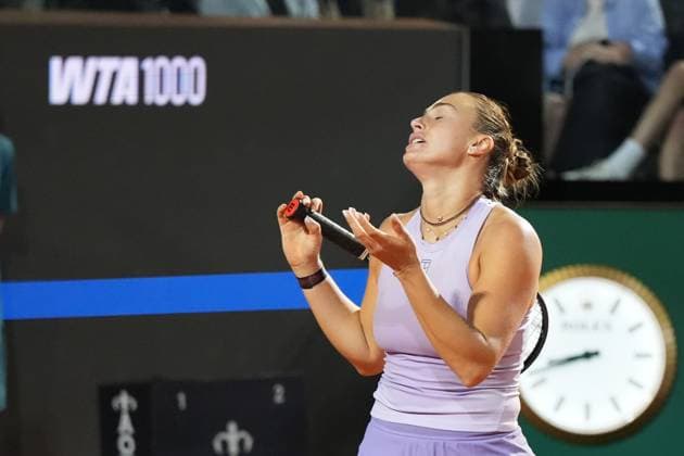 Foto IPP Cavaliere Emiliano. Roma 14 05 2025. Tennis Internazionali d Italia 2025. Nella foto: la delusione di Aryna Sabalenka. Italy Photo Press - World Copyright italy ITALY  Copyright: xR4924_italyphotopressx