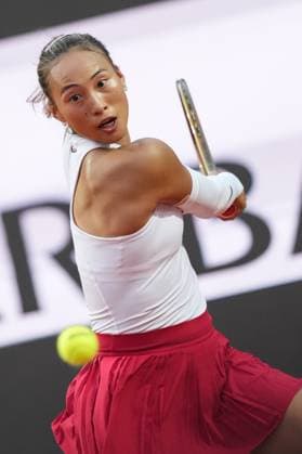 Qinwen Zheng of China during the match against Aryna Sabalenka of Bielorussia at the Internazionali BNL d Italia 2025 tennis tournament at Foro Italico in Rome, Italy on may 14, 2025. AntoniettaxBaldassarre