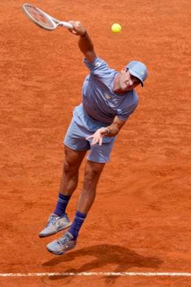 Tommy Paul of United States of America serves during the match against Hubert Hurkacz of Poland of America at the Internazionali BNL d Italia 2025 tennis tournament at Foro Italico in Rome, Italy on May 15, 2025. AntoniettaxBaldassarre
