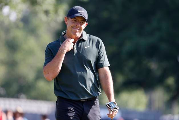Rory McIlroy of Northern Ireland stands on the 11th green in the first round of the 2025 PGA, Golf Herren Championship at the Quail Hollow Club in Charlotte, North Carolina on Thursday, May 15, 2025.  CHA202405152031 TANNENxMAURY