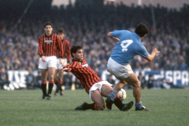 GABRIELLO CAROTTI, Milan, Serie A, 1985-86 Napoli vs Milan 2-0, 08-12-1985, Action, Contrasto SERIE A 1985-86 NAPOLI-MILAN 2-0
