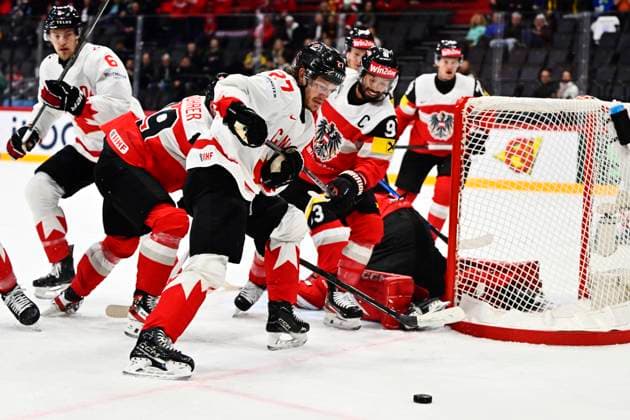 Canada s Barrett Hayton during the IIHF Ice hockey, Eishockey World Championship, WM, Weltmeisterschaft group A match between Canada and Austria at Avicii Arena in Stockholm, Sweden, on May 15, 2025. STOCKHOLM SWEDEN x10040x