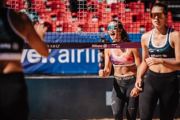 Beachvolleyball Frauen Allianz German Beach Tour 2025 Tourstop Düsseldorf 15.05.2025 Sophia Neuß jubelt Düsseldorf Robert-Lehr-Ufer Nordrhein-Westfalen Deutschland